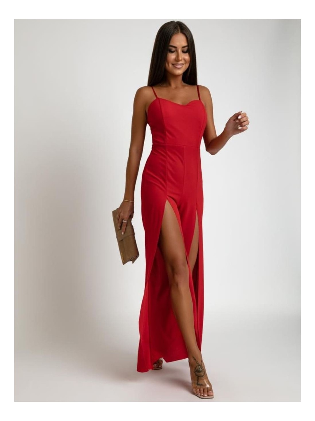 Summer jumpsuit with slits, red AZR6987